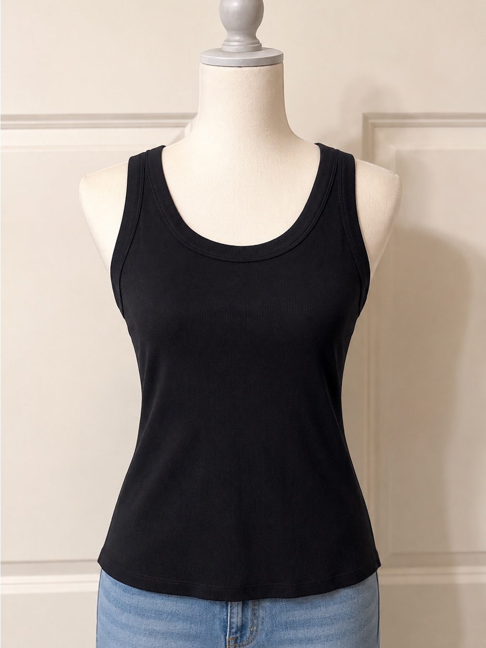 Anygrew Black Ribbed Tank Top with Built In Bra Size XL